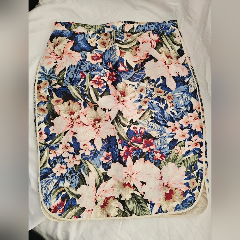 J.Crew Floral Skirt - Blue and Cream